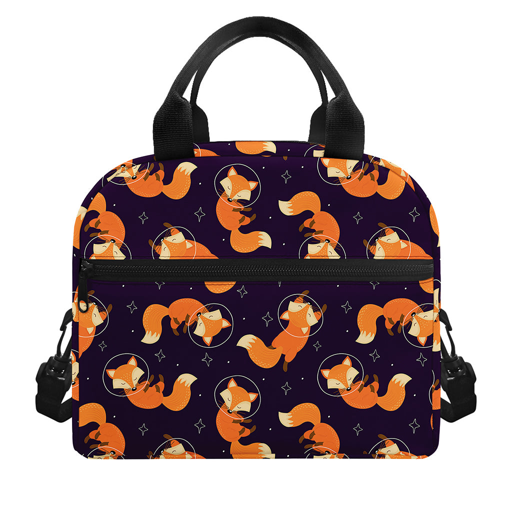 Space Fox Pattern Print Insulated Lunch Bag