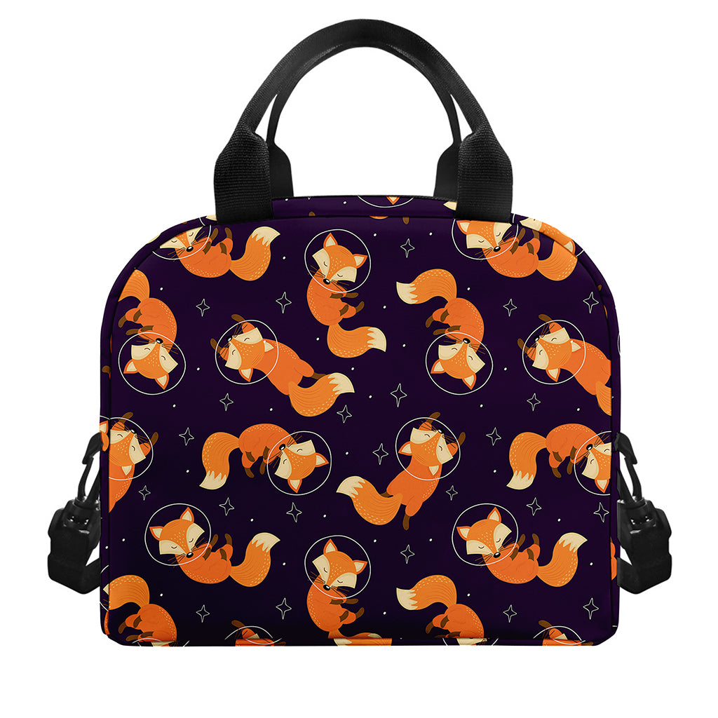 Space Fox Pattern Print Insulated Lunch Bag