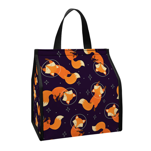 Space Fox Pattern Print Insulated Lunch Tote