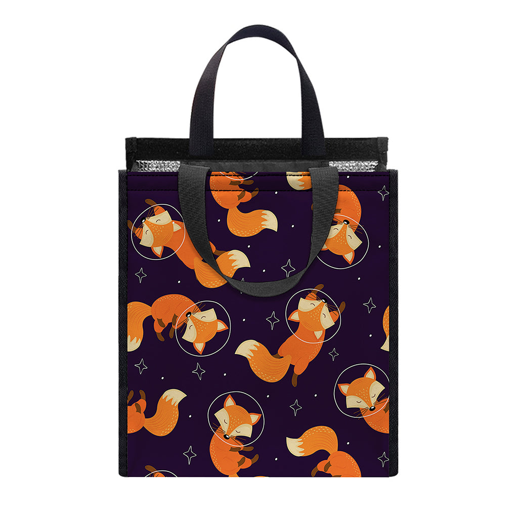 Space Fox Pattern Print Insulated Lunch Tote