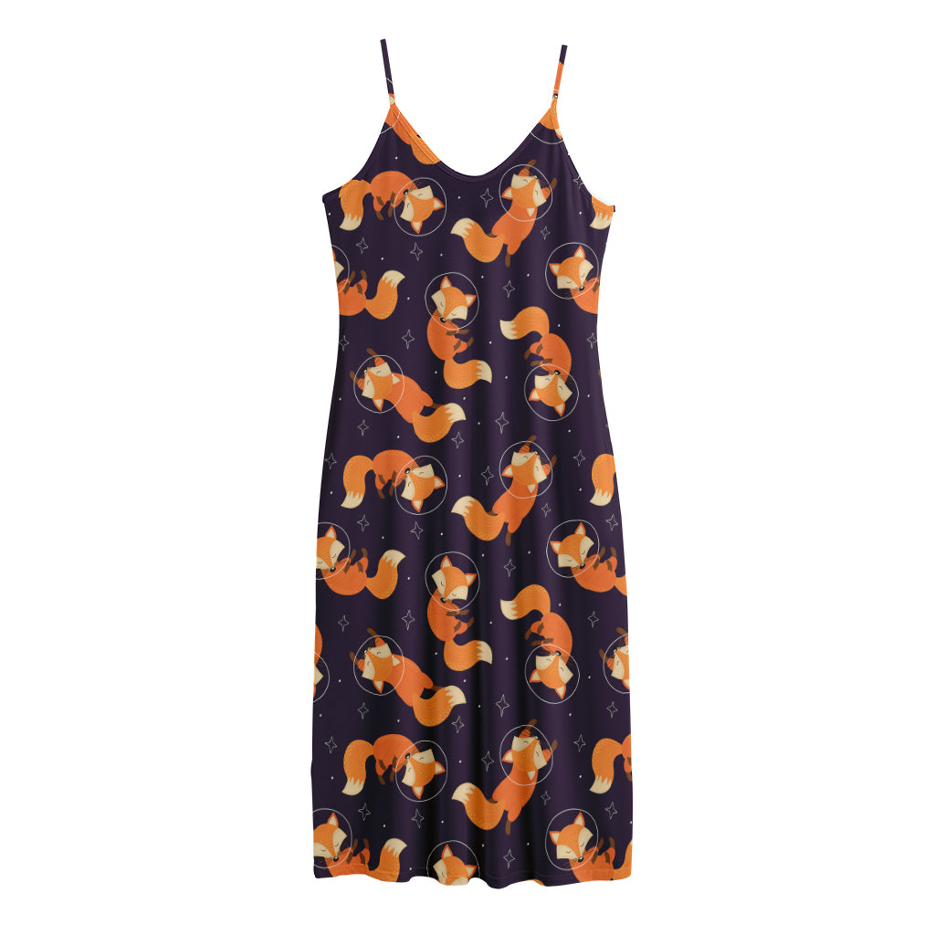 Space Fox Pattern Print Jersey Midi Cami Dress