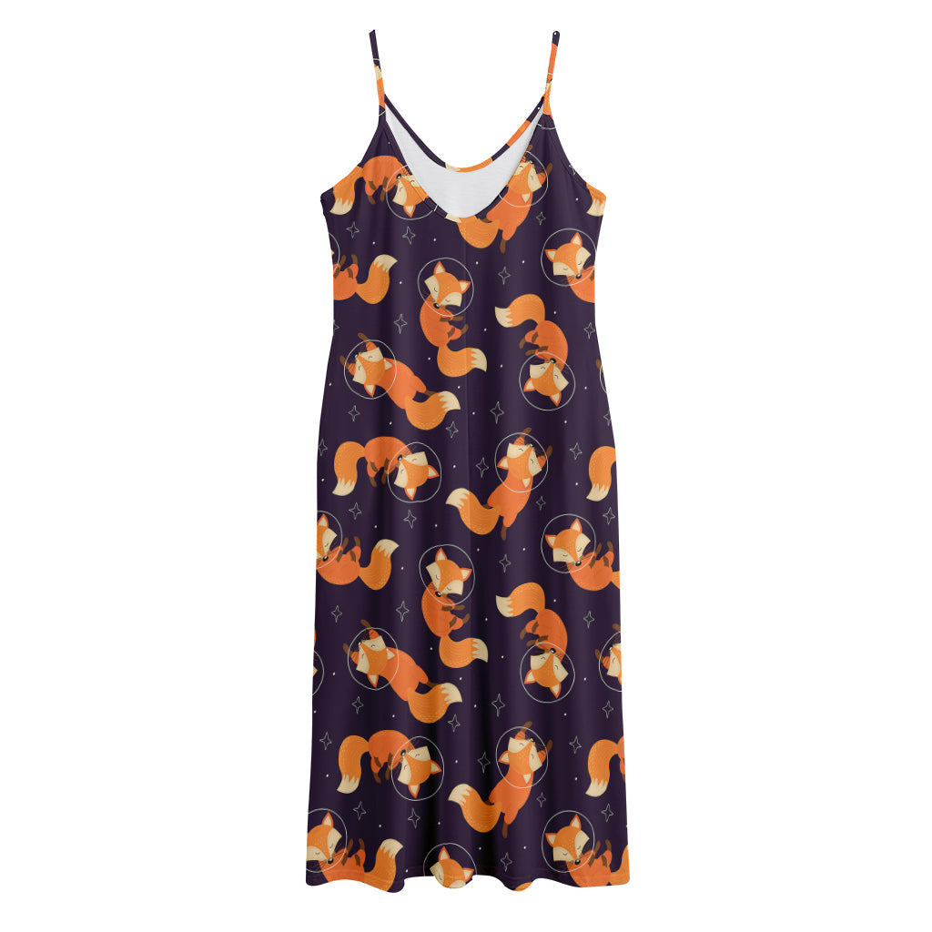 Space Fox Pattern Print Jersey Midi Cami Dress