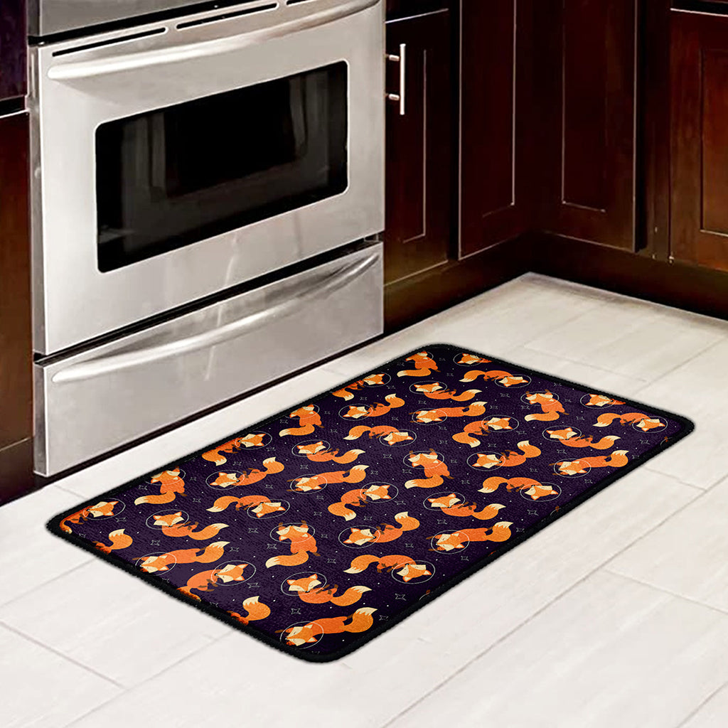 Space Fox Pattern Print Kitchen Mat