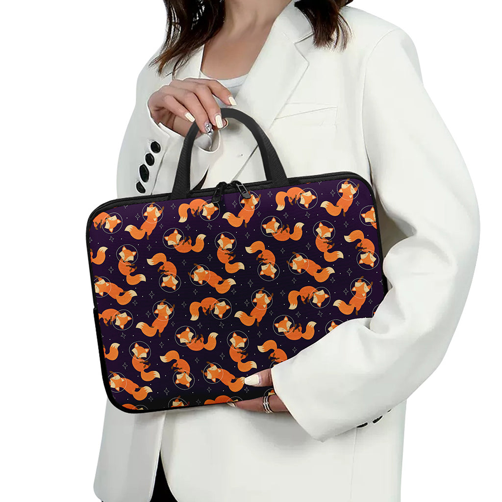 Space Fox Pattern Print Laptop Sleeve With Handle