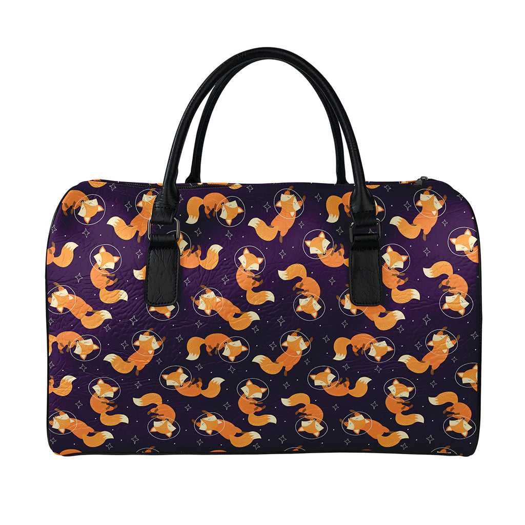Space Fox Pattern Print Leather Duffle Bag