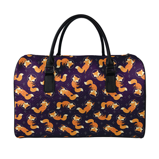 Space Fox Pattern Print Leather Duffle Bag