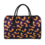 Space Fox Pattern Print Leather Duffle Bag
