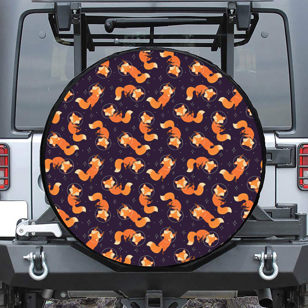 Space Fox Pattern Print Leather Spare Tire Cover