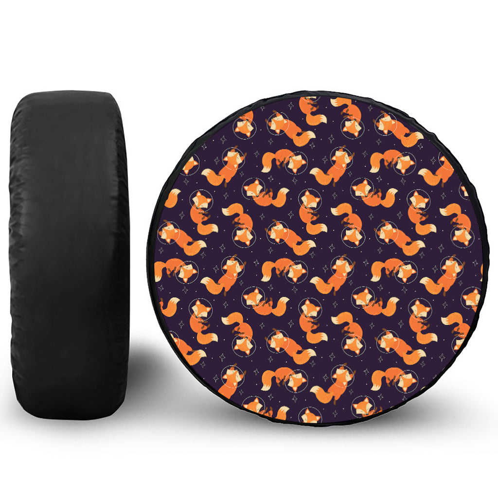 Space Fox Pattern Print Leather Spare Tire Cover