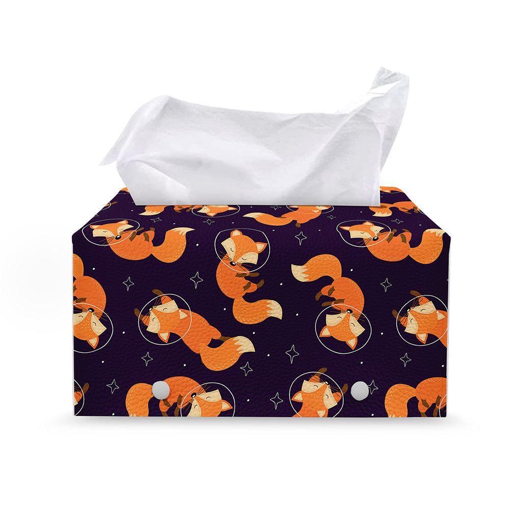 Space Fox Pattern Print Leather Tissue Box Cover