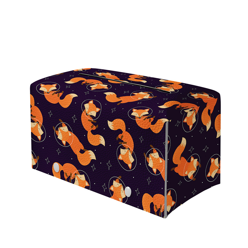 Space Fox Pattern Print Leather Tissue Box Cover