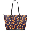Space Fox Pattern Print Leather Tote Bag With Zipper