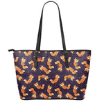 Space Fox Pattern Print Leather Tote Bag