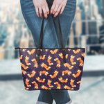 Space Fox Pattern Print Leather Tote Bag
