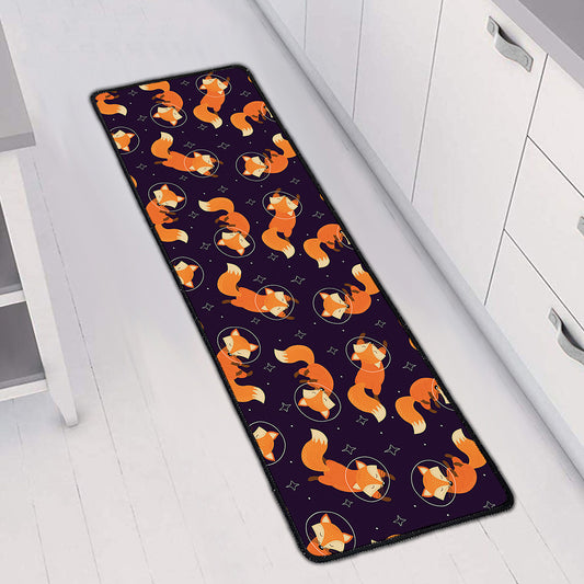 Space Fox Pattern Print Long Kitchen Mat