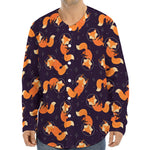 Space Fox Pattern Print Long Sleeve Baseball Jersey