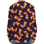 Space Fox Pattern Print Long Sleeve Baseball Jersey