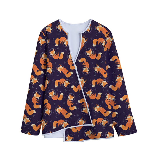 Space Fox Pattern Print Long Sleeve Short Coat