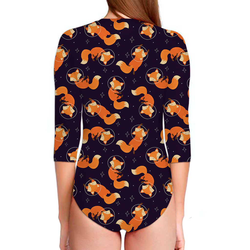 Space Fox Pattern Print Long Sleeve Swimsuit