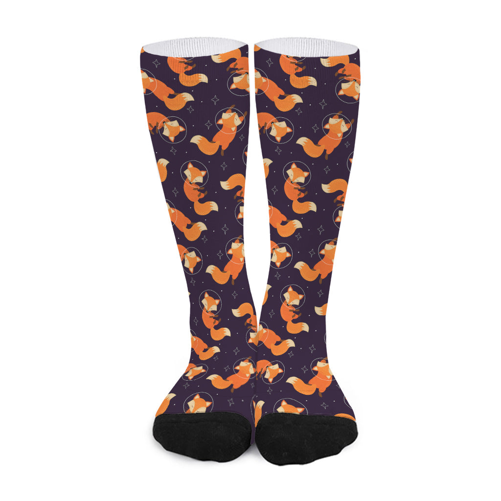 Space Fox Pattern Print Long Socks