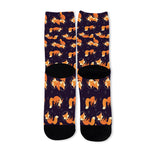 Space Fox Pattern Print Long Socks