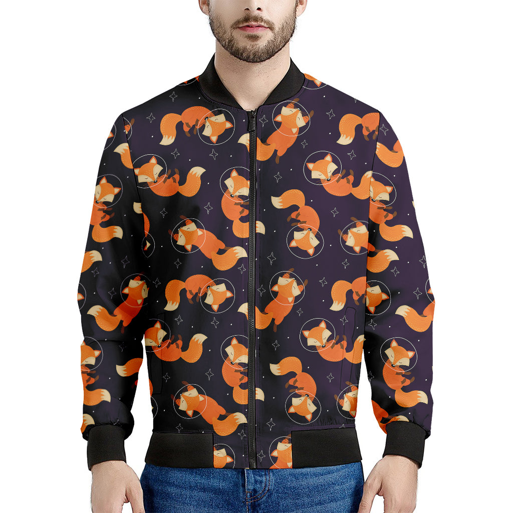 Space Fox Pattern Print Men's Bomber Jacket