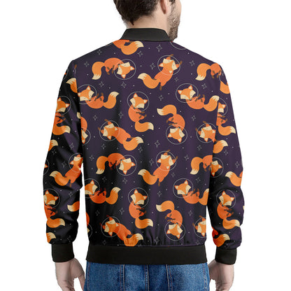 Space Fox Pattern Print Men's Bomber Jacket