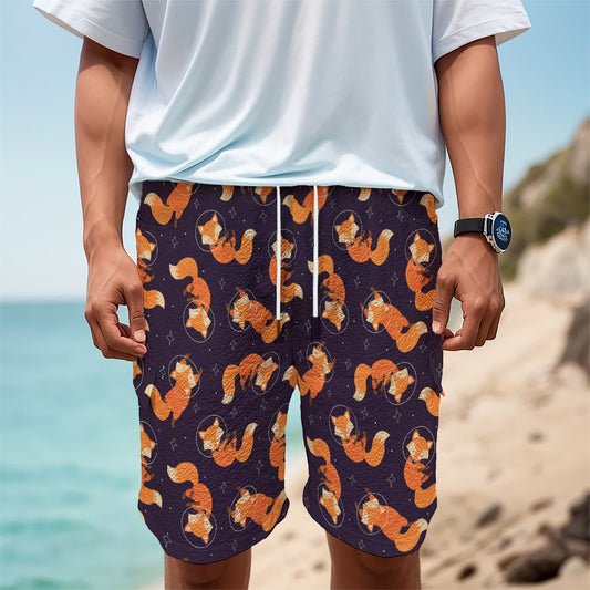 Space Fox Pattern Print Men's Cargo Shorts