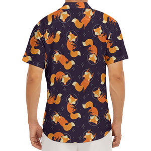 Space Fox Pattern Print Men's Deep V-Neck Shirt