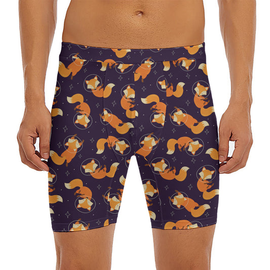 Space Fox Pattern Print Men's Long Boxer Briefs