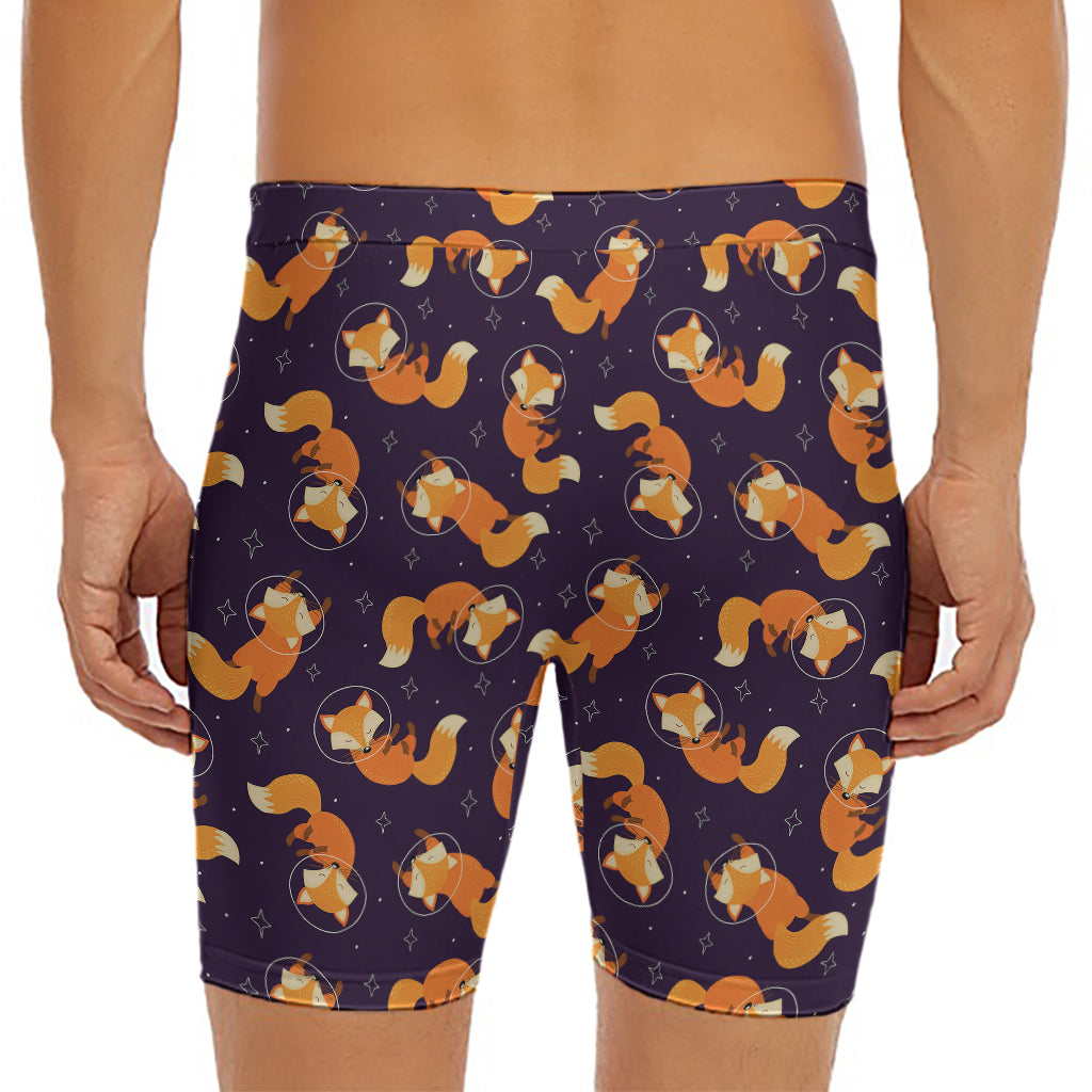 Space Fox Pattern Print Men's Long Boxer Briefs