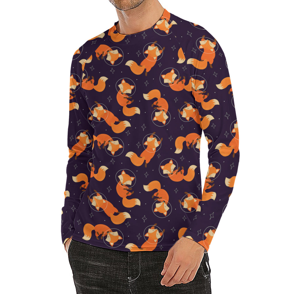 Space Fox Pattern Print Men's Long Sleeve Rash Guard