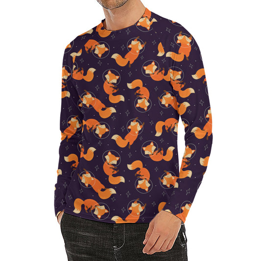 Space Fox Pattern Print Men's Long Sleeve Rash Guard