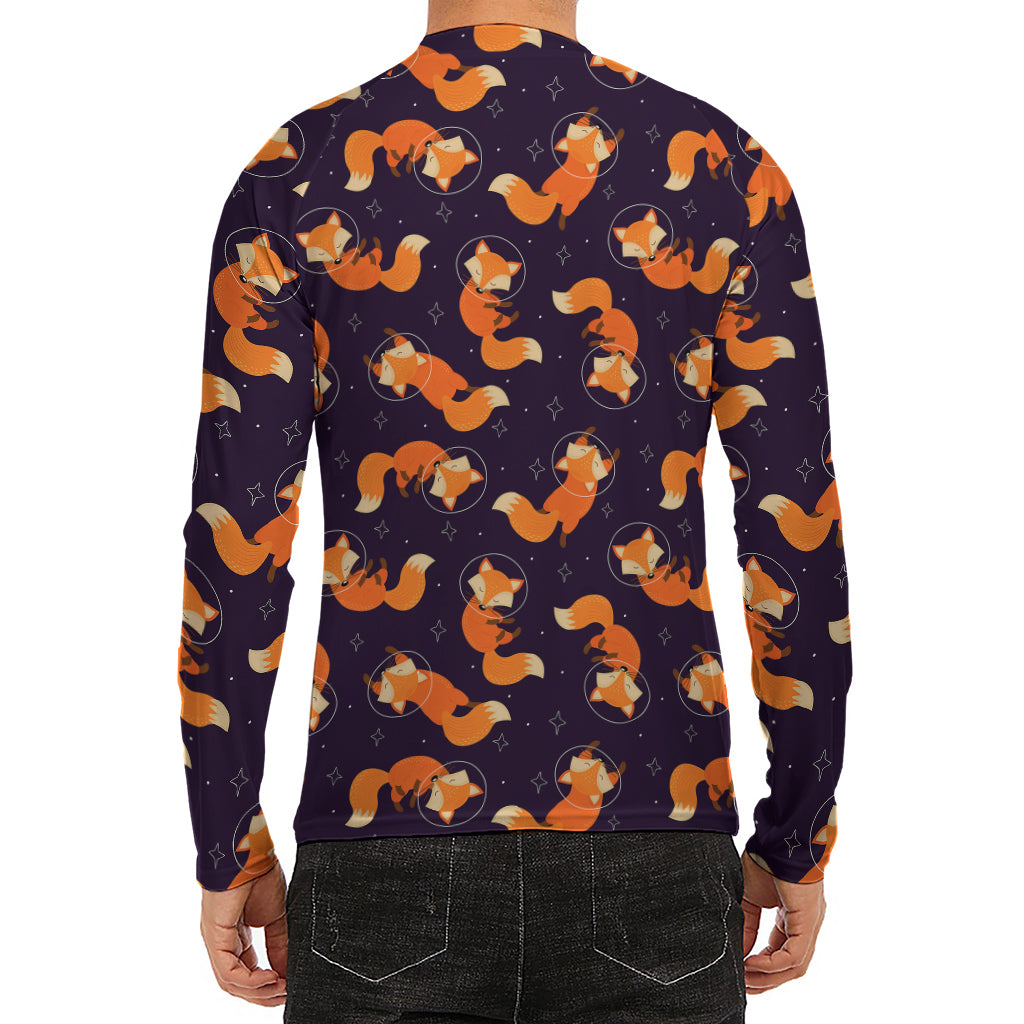 Space Fox Pattern Print Men's Long Sleeve Rash Guard