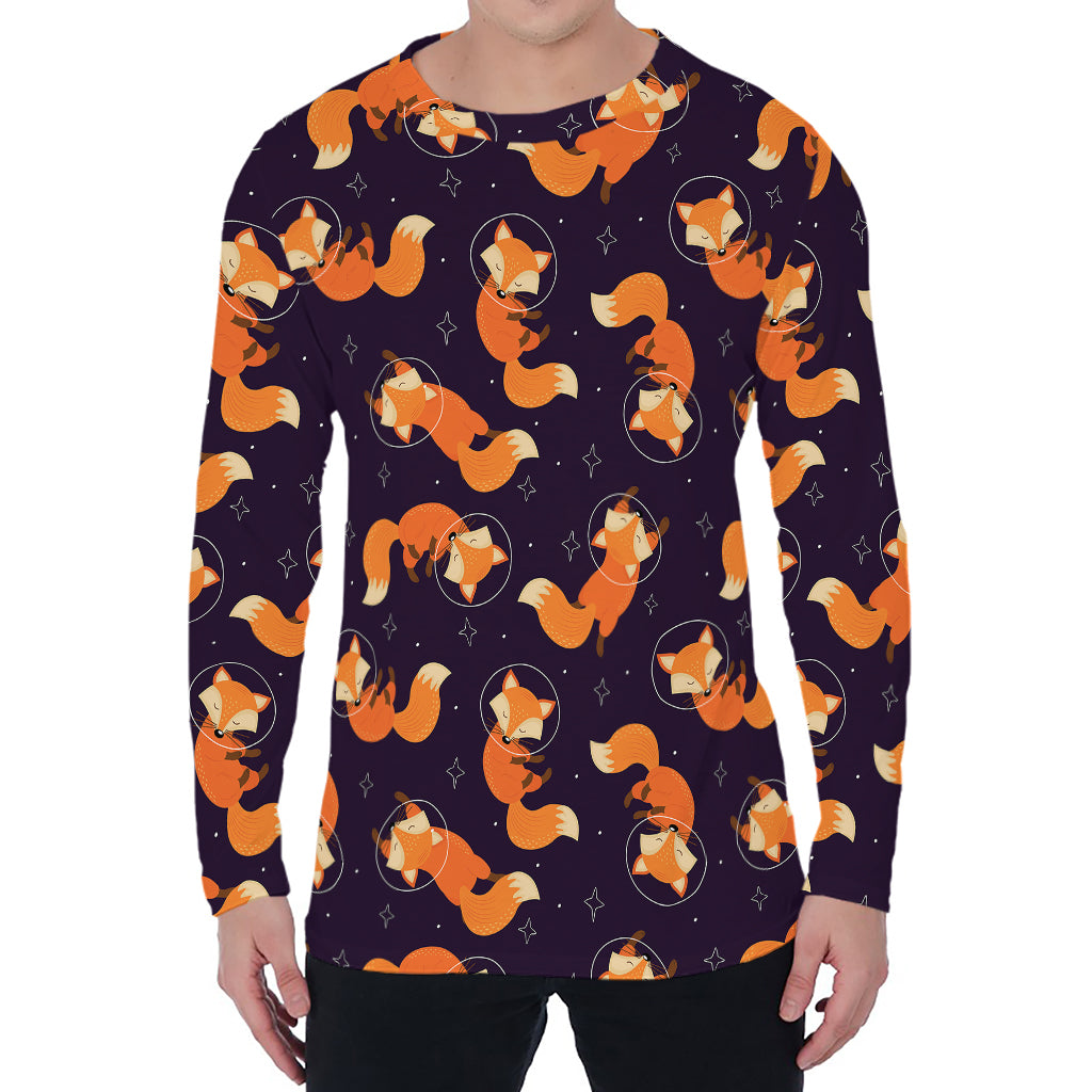 Space Fox Pattern Print Men's Long Sleeve T-Shirt
