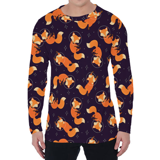 Space Fox Pattern Print Men's Long Sleeve T-Shirt