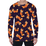 Space Fox Pattern Print Men's Long Sleeve T-Shirt