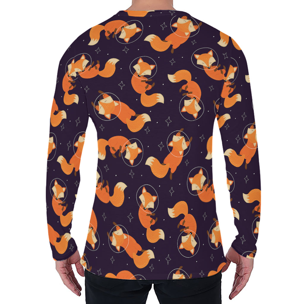Space Fox Pattern Print Men's Long Sleeve T-Shirt