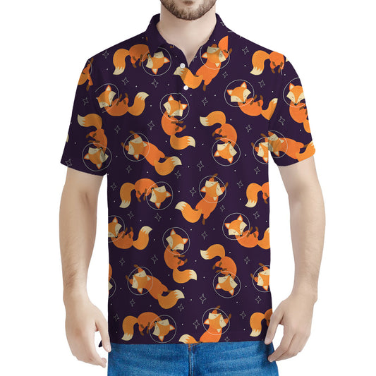 Space Fox Pattern Print Men's Polo Shirt