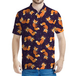 Space Fox Pattern Print Men's Polo Shirt