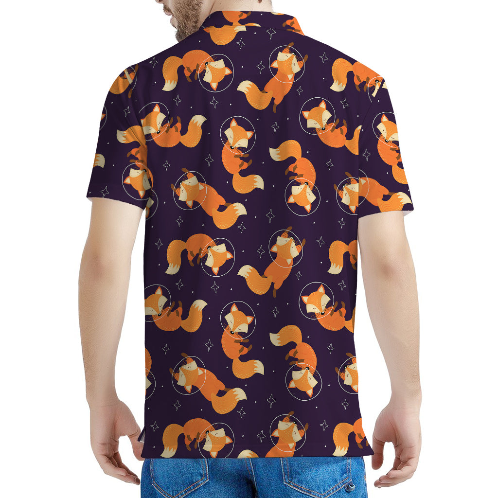 Space Fox Pattern Print Men's Polo Shirt