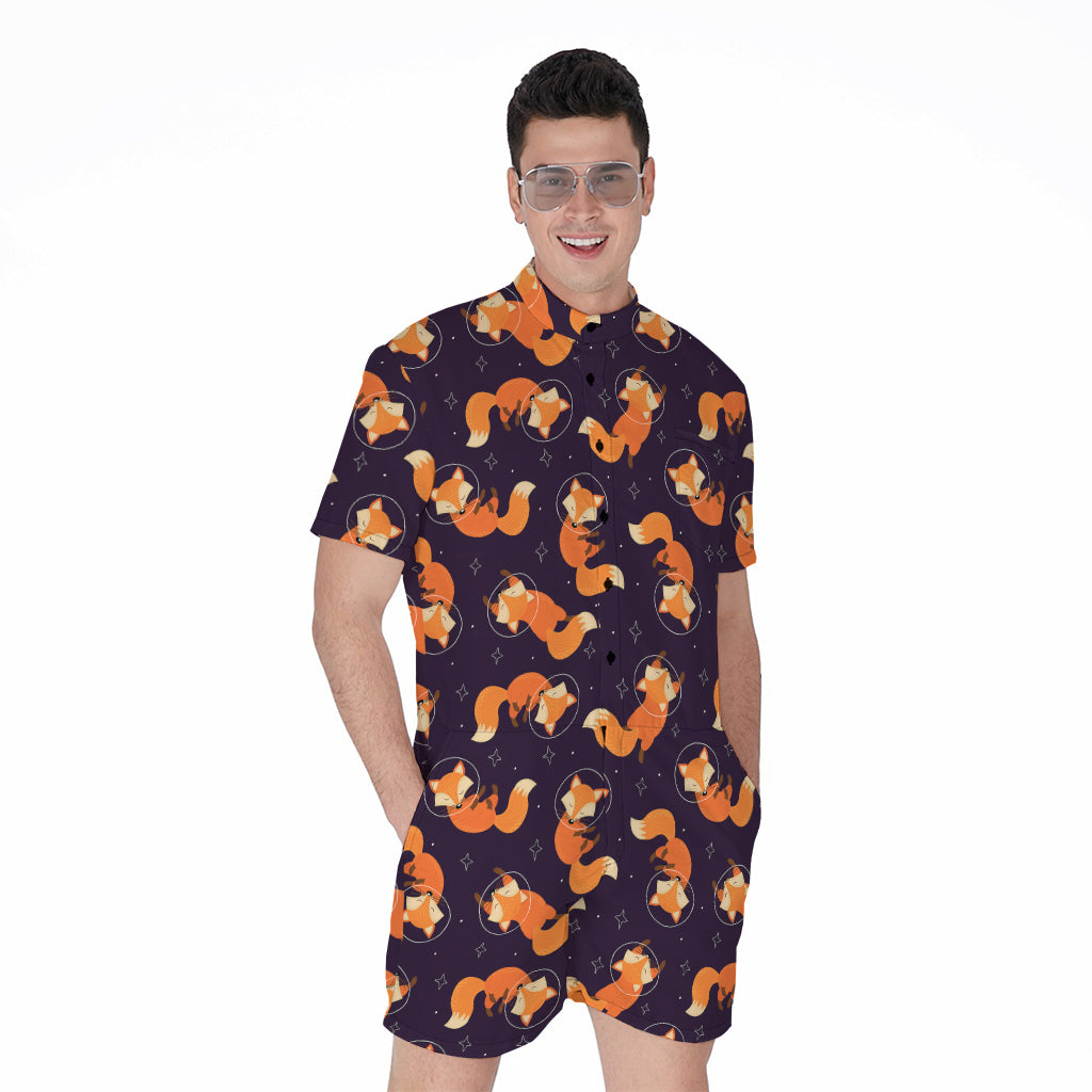 Space Fox Pattern Print Men's Rompers