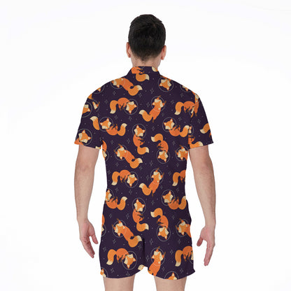 Space Fox Pattern Print Men's Rompers