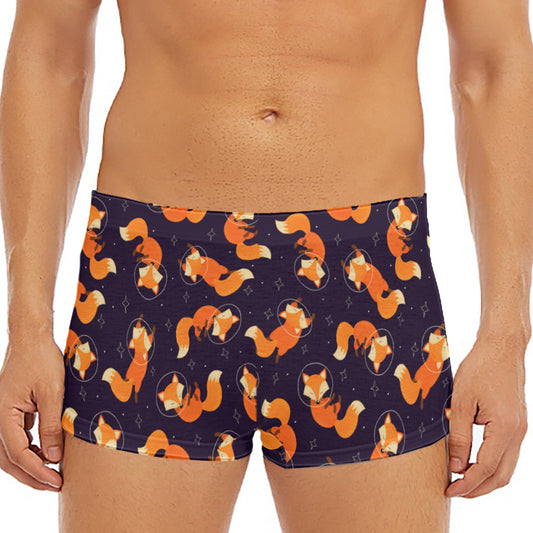 Space Fox Pattern Print Men's Short Boxer Briefs