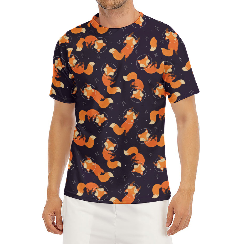 Space Fox Pattern Print Men's Short Sleeve Rash Guard