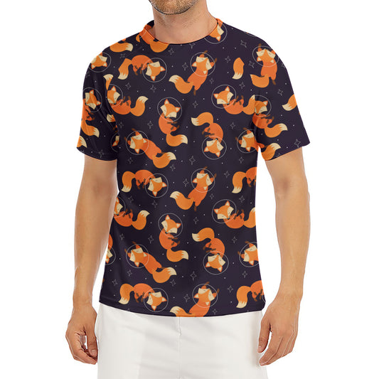 Space Fox Pattern Print Men's Short Sleeve Rash Guard