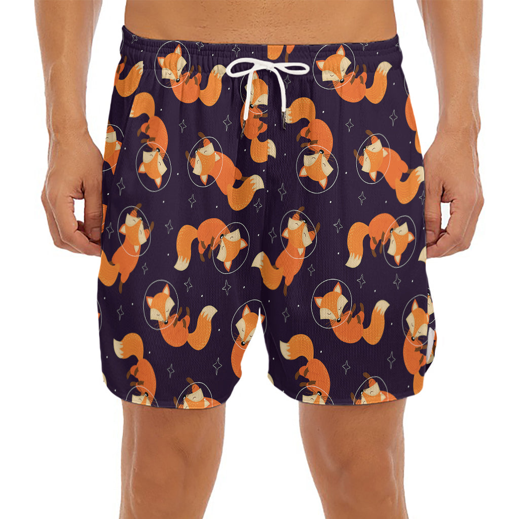 Space Fox Pattern Print Men's Split Running Shorts