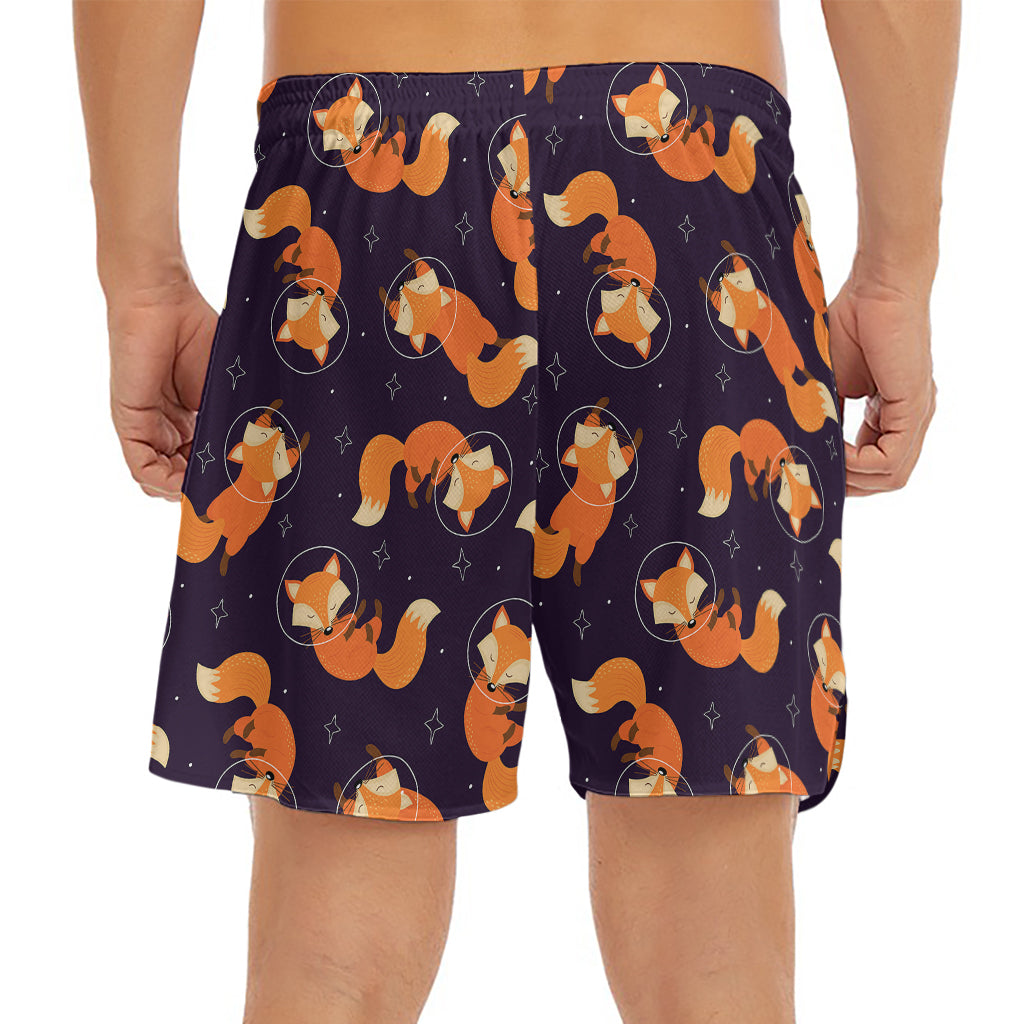 Space Fox Pattern Print Men's Split Running Shorts