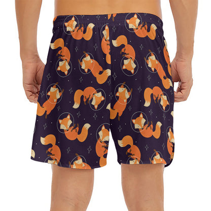 Space Fox Pattern Print Men's Split Running Shorts