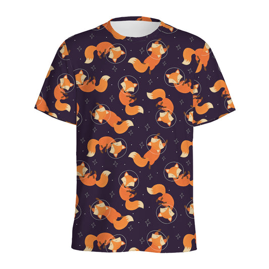 Space Fox Pattern Print Men's Sports T-Shirt